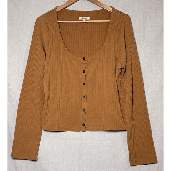 Madewell Sweaters - Madewell Women’s Ribbed Cardigan Crop Top Mustard Yellow Button Up Sz XXL
